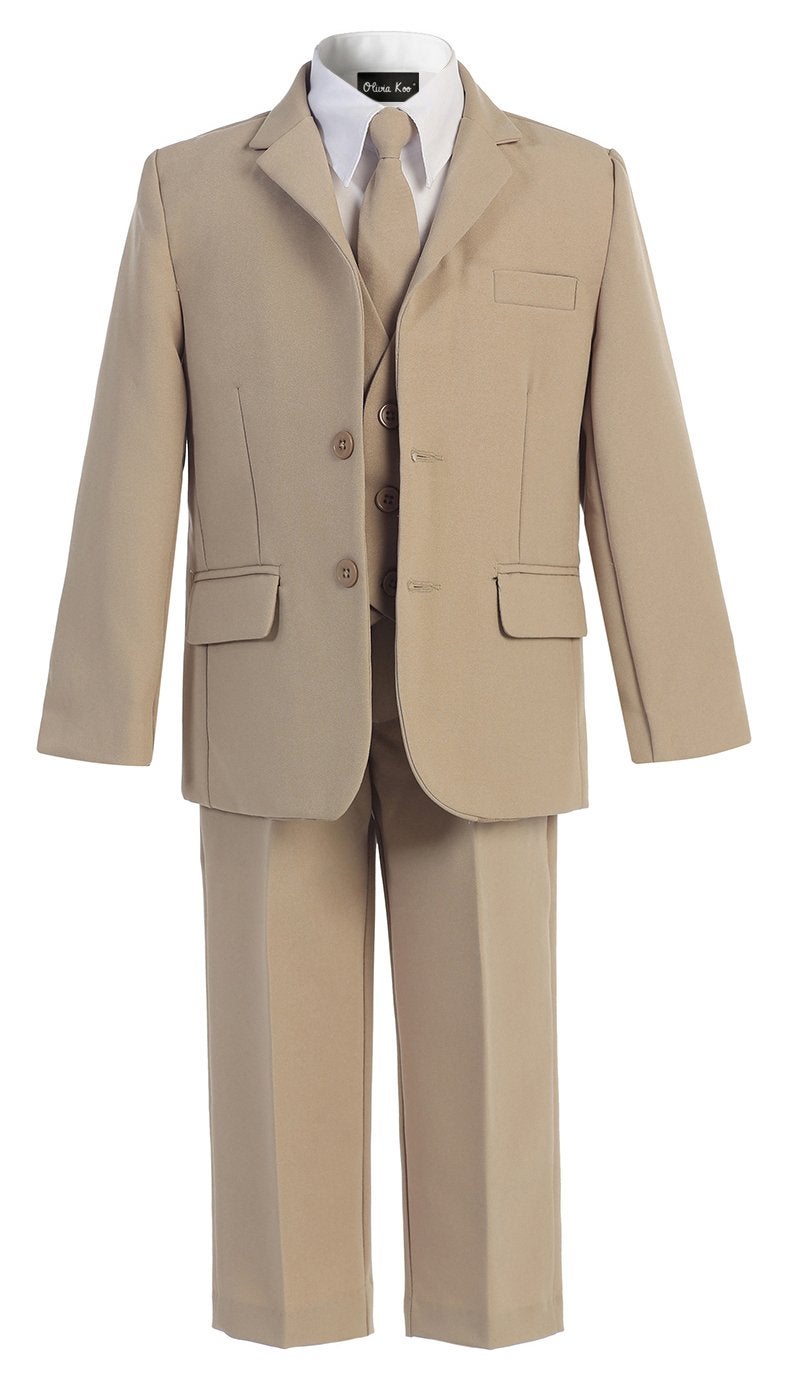 OLIVIA KOO Boys Solid 5-Piece Formal Suit Set With Matching Neck Tie,Khaki,12 - Image 1